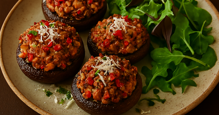 Stuffed Mushrooms with Vegetarian Sausage and Chilli