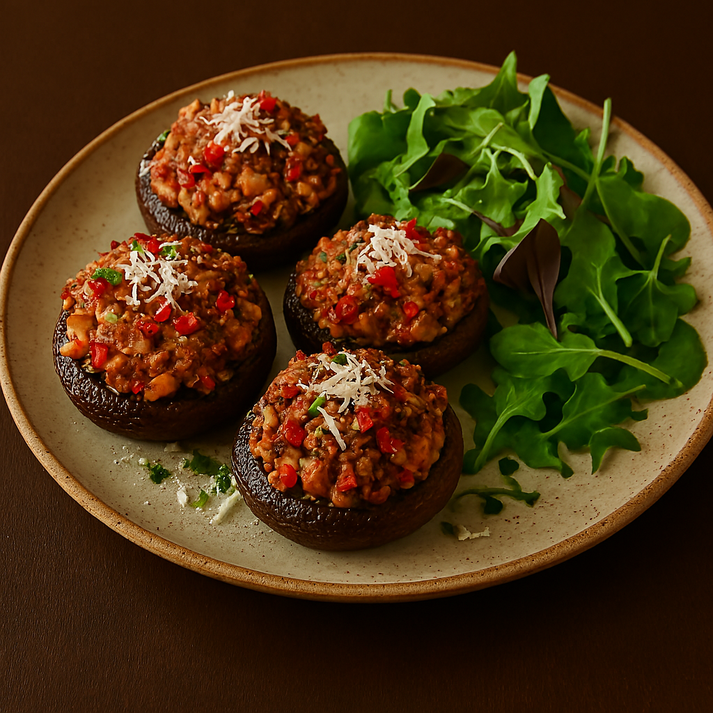 Stuffed Mushrooms with Vegetarian Sausage and Chilli