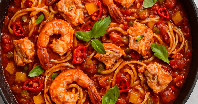 Easy Salmon and prawn pasta